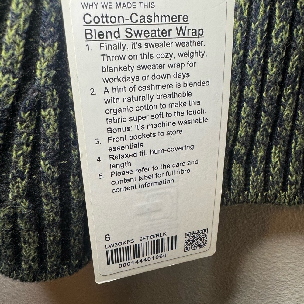 Lululemon Cotton-Cashmere Blend Sweater Wrap NWT - Picture 4 of 7